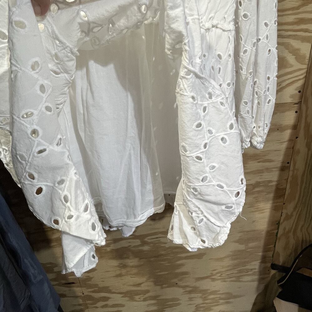 Zara White Eyelet Babydoll Mini Dress Womens XL Empire Waist Boho Festival - Picture 10 of 16